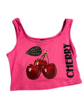 Fuchsia T-shirt with a cherry design